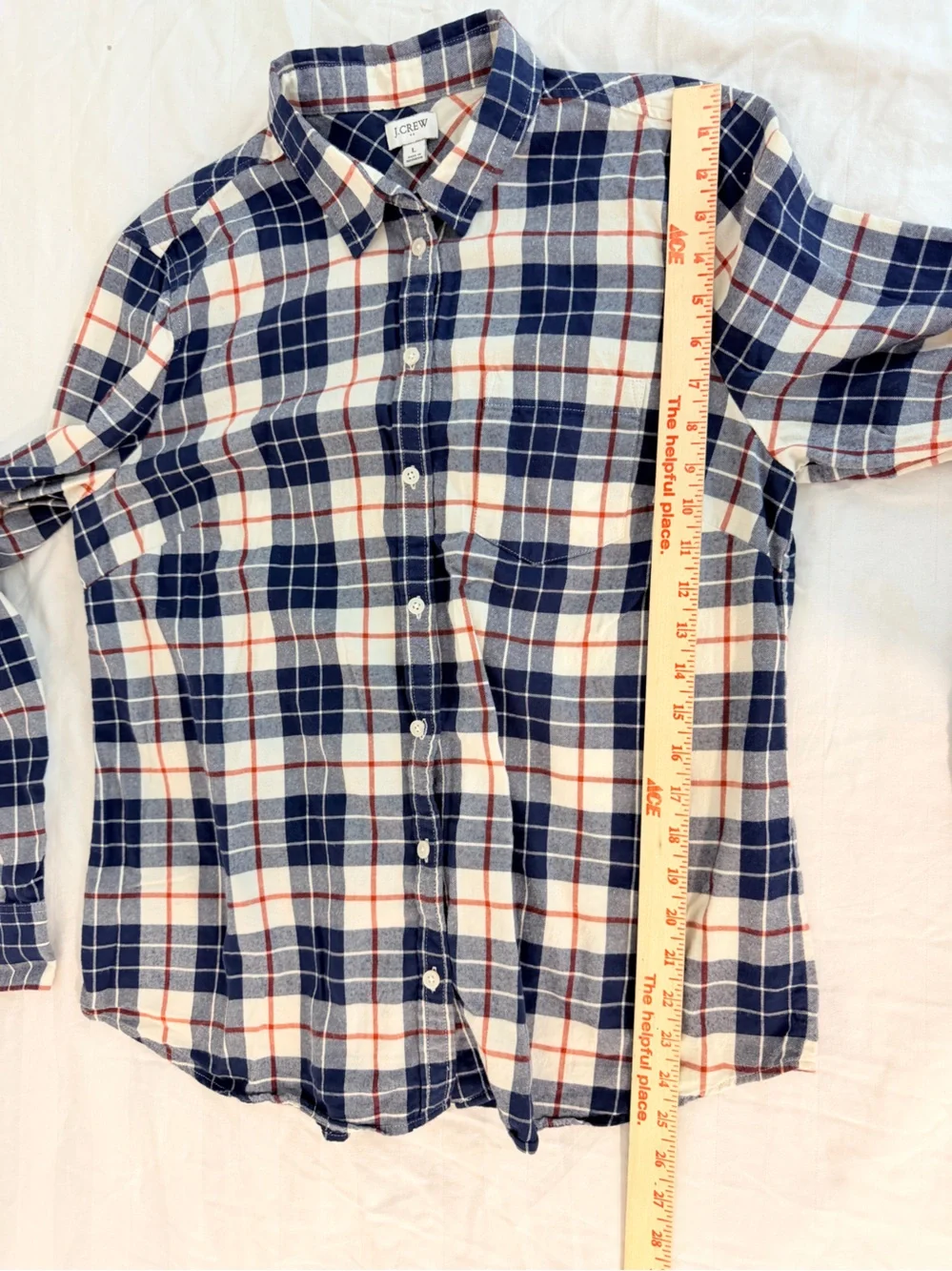 J.Crew Flannel Cabincore Shirt medium weight. Blue and white plaid L